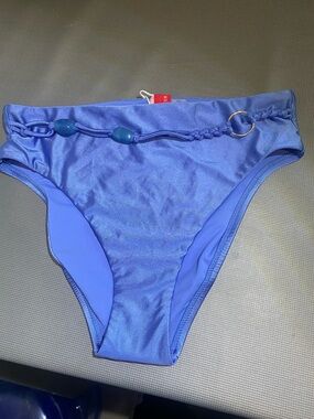 Red Carter Blue Bikini Bottom with Bead and Ring Detail